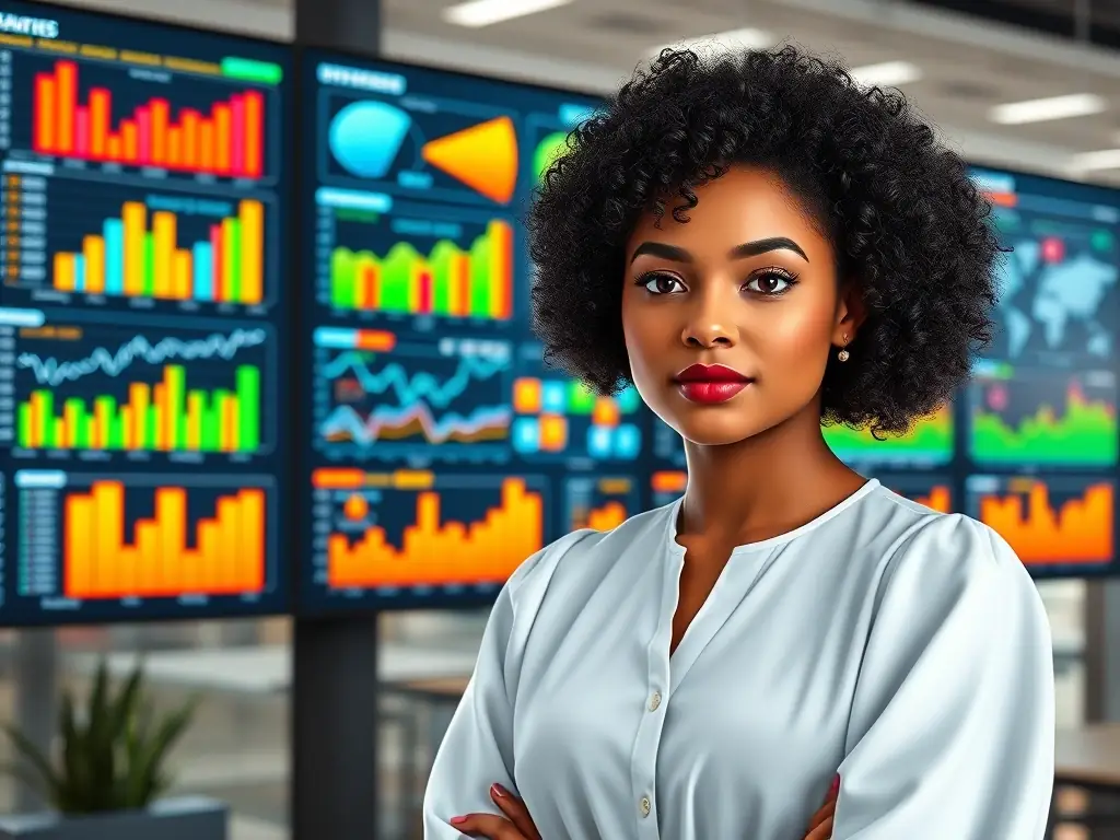 A data analyst is presenting market trends on a digital dashboard, highlighting key growth areas and consumer behaviors in various international markets, representing in-depth market research.