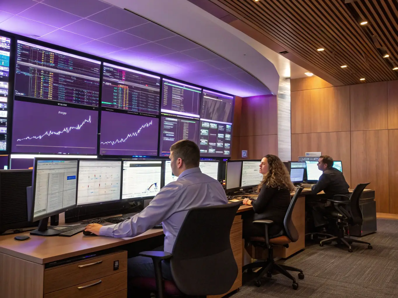 A professional team analyzing market data on multiple screens with global trade charts, representing the depth of market research and analysis provided.